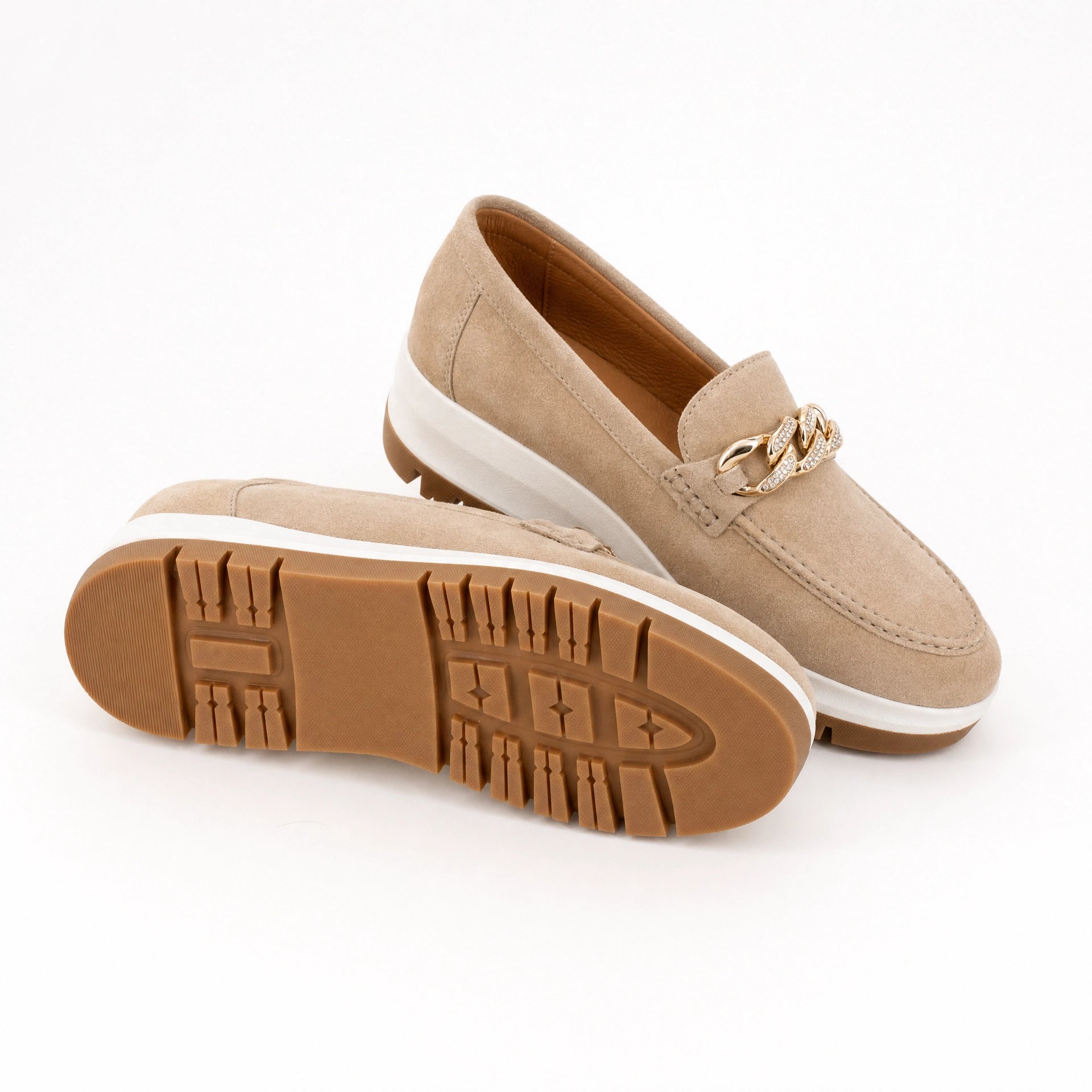 Suede Platform Loafers Chain Detail