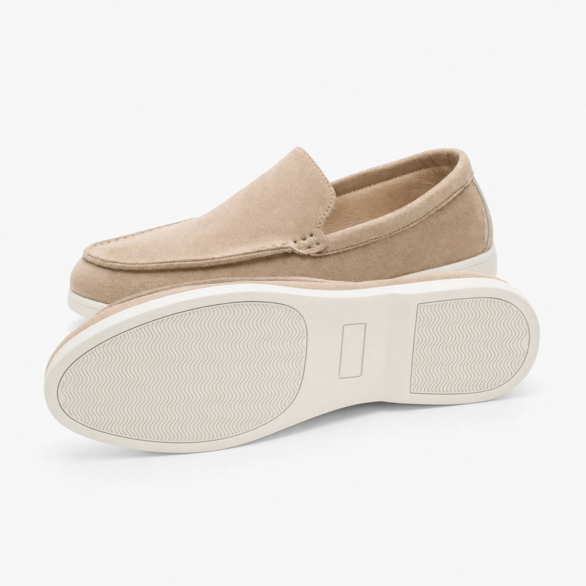 Beige Suede Braided Trim Loafers