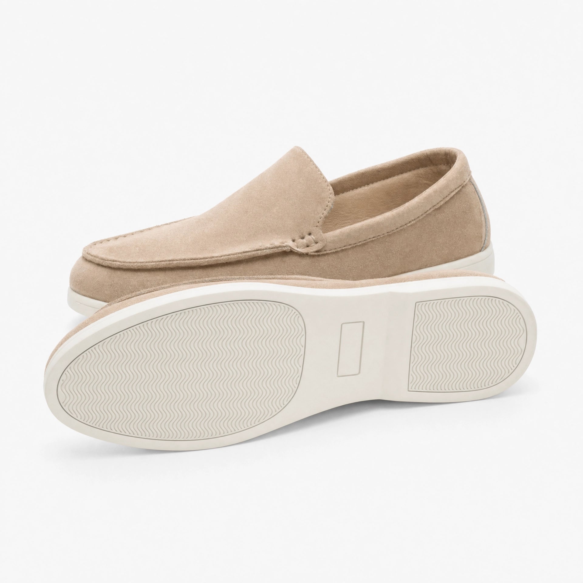 Beige Suede Braided Trim Loafers