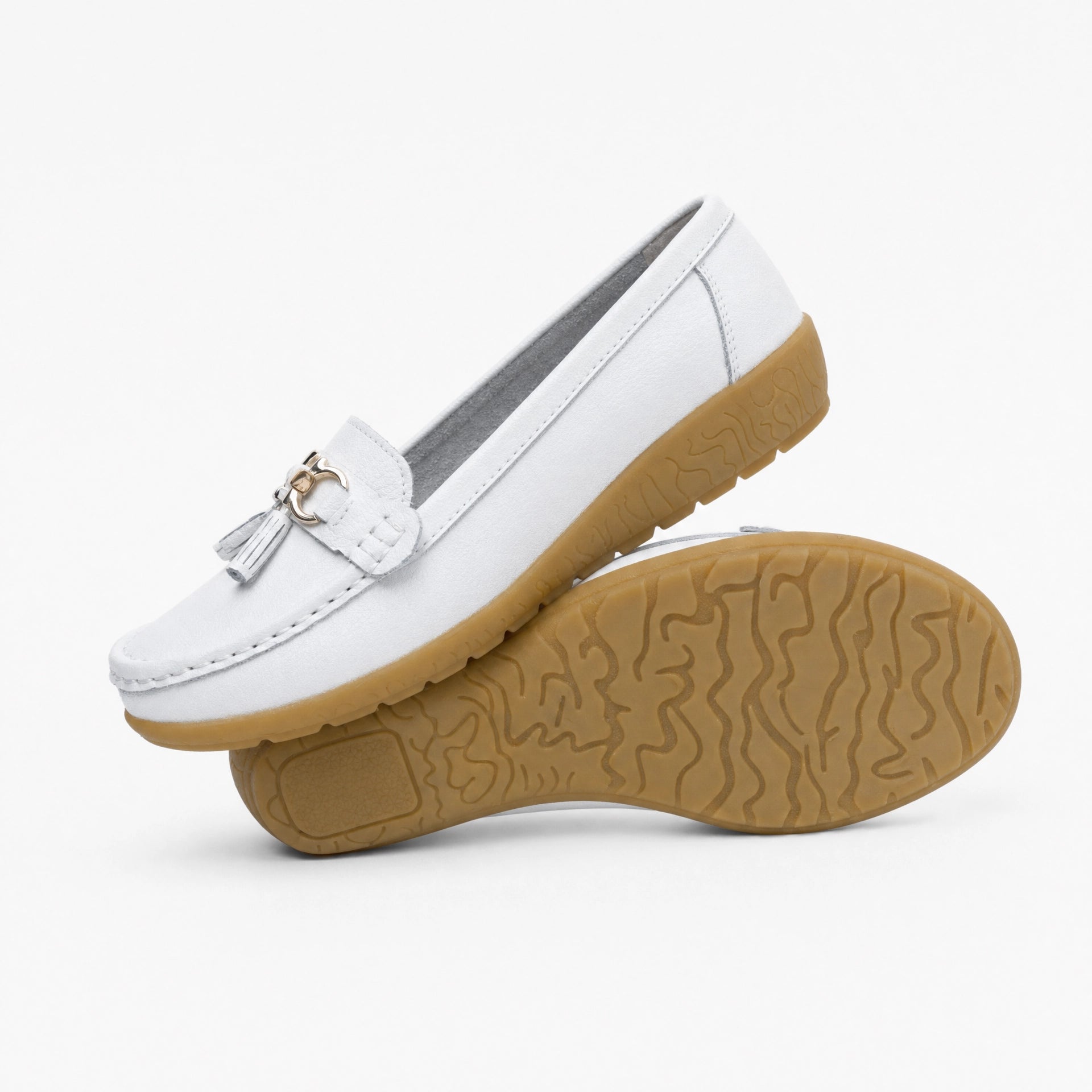 White Tassel Platform Grip Loafers