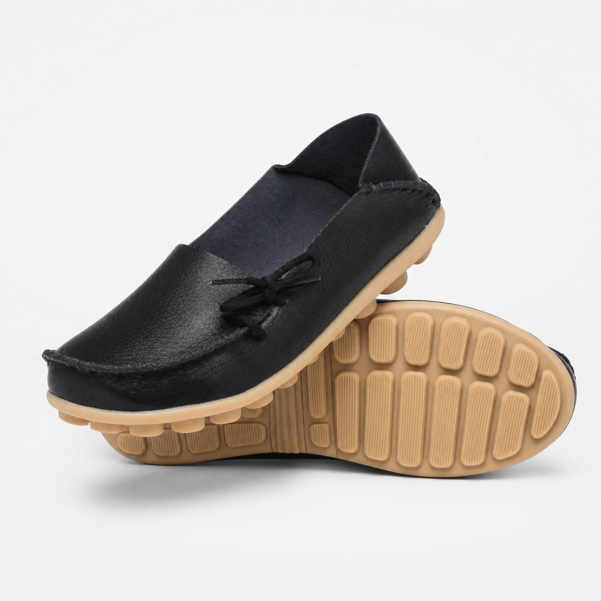 Black Leather Studded Sole Loafers