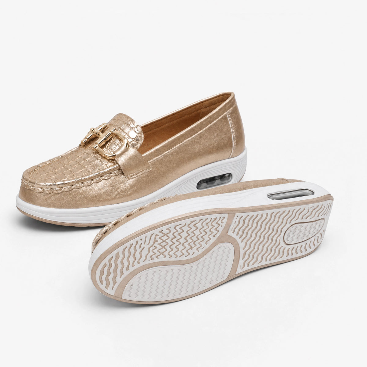 Gold Buckle Platform Loafers