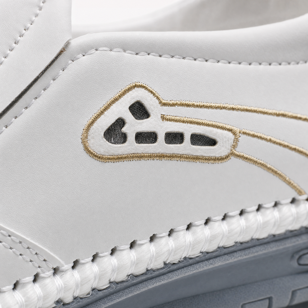 White Leather Grey Sole Loafers