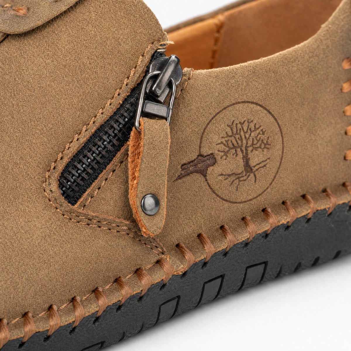 Brown Leather Side Zip Loafers