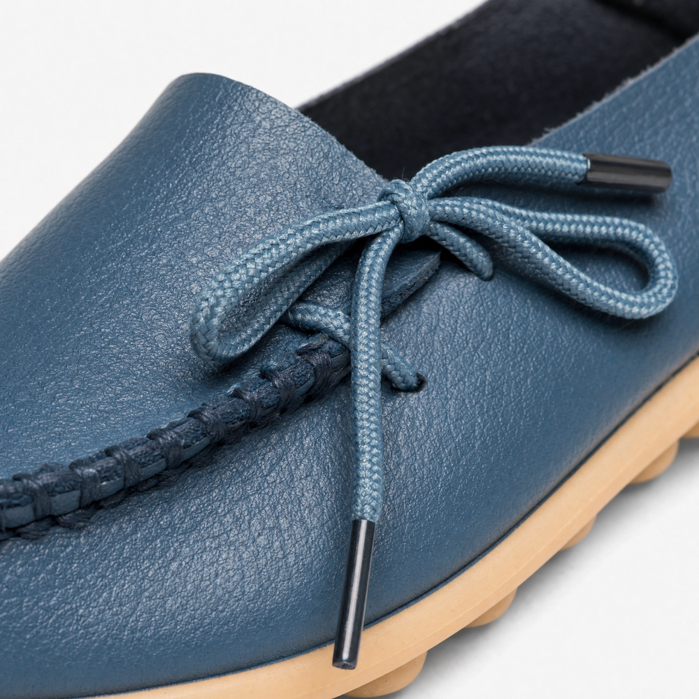 Blue Leather Boat Lace Loafers