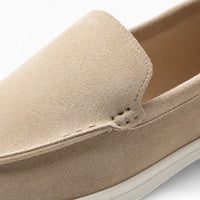 Beige Suede Braided Trim Loafers