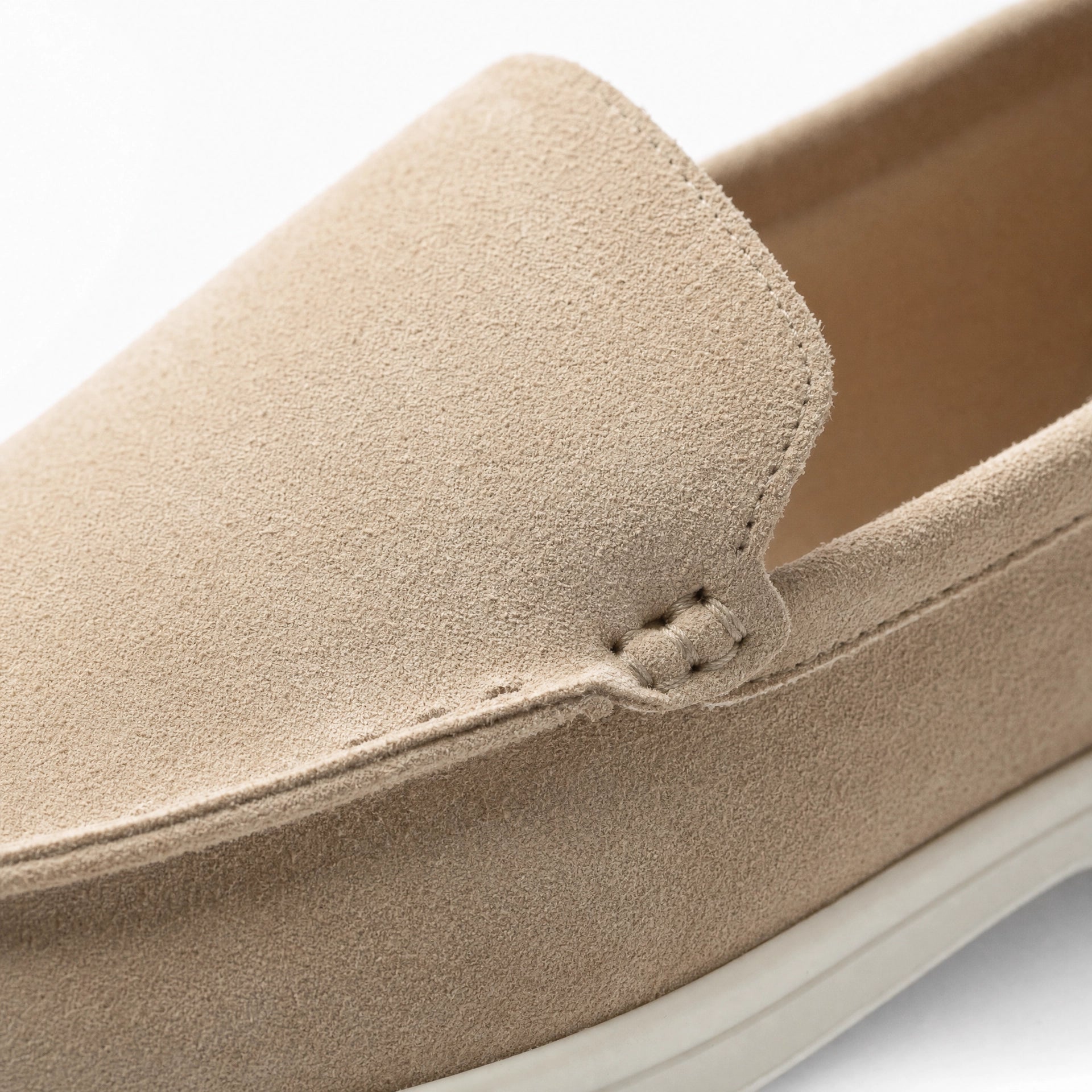 Beige Suede Braided Trim Loafers