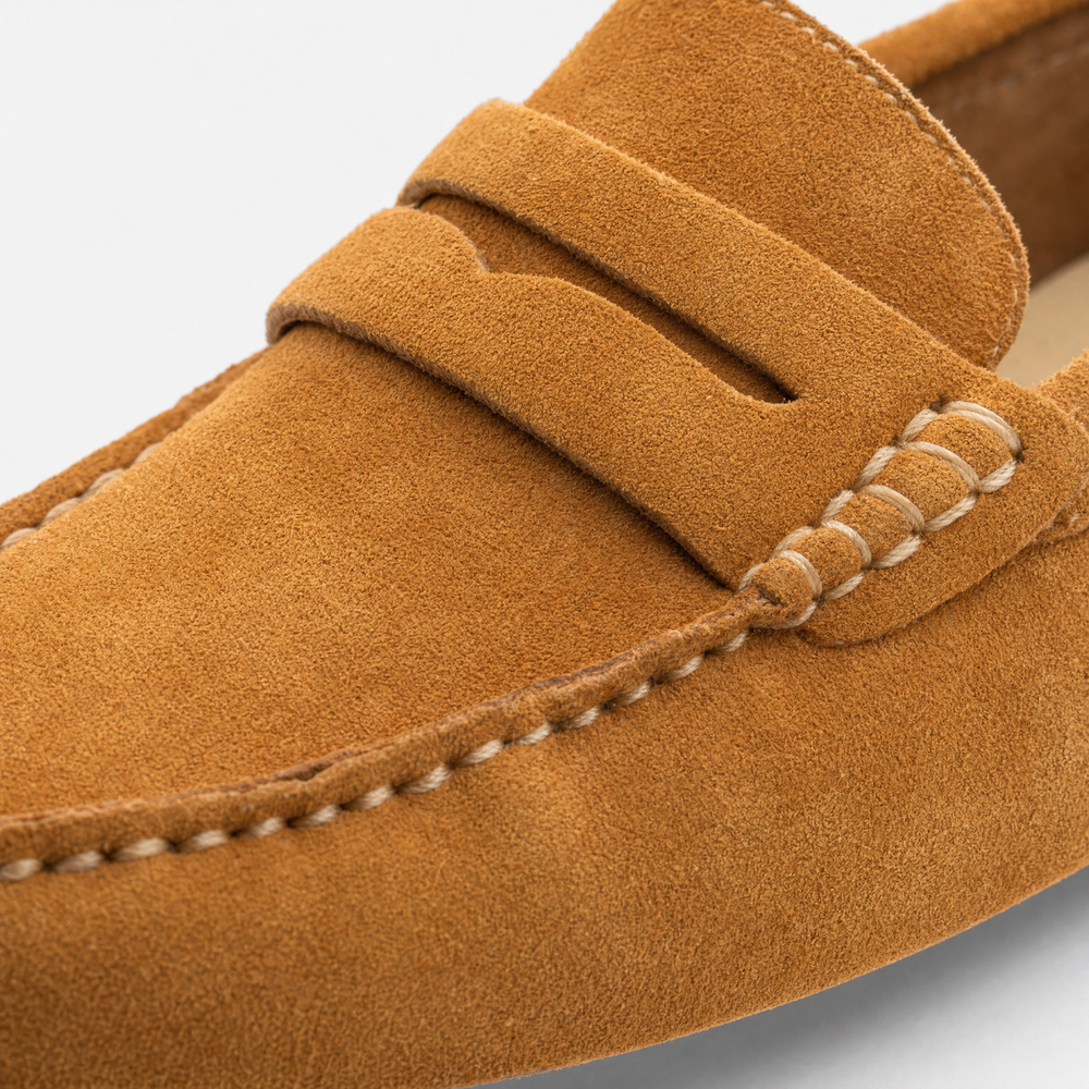 Camel Suede Penny Pebbled Loafers