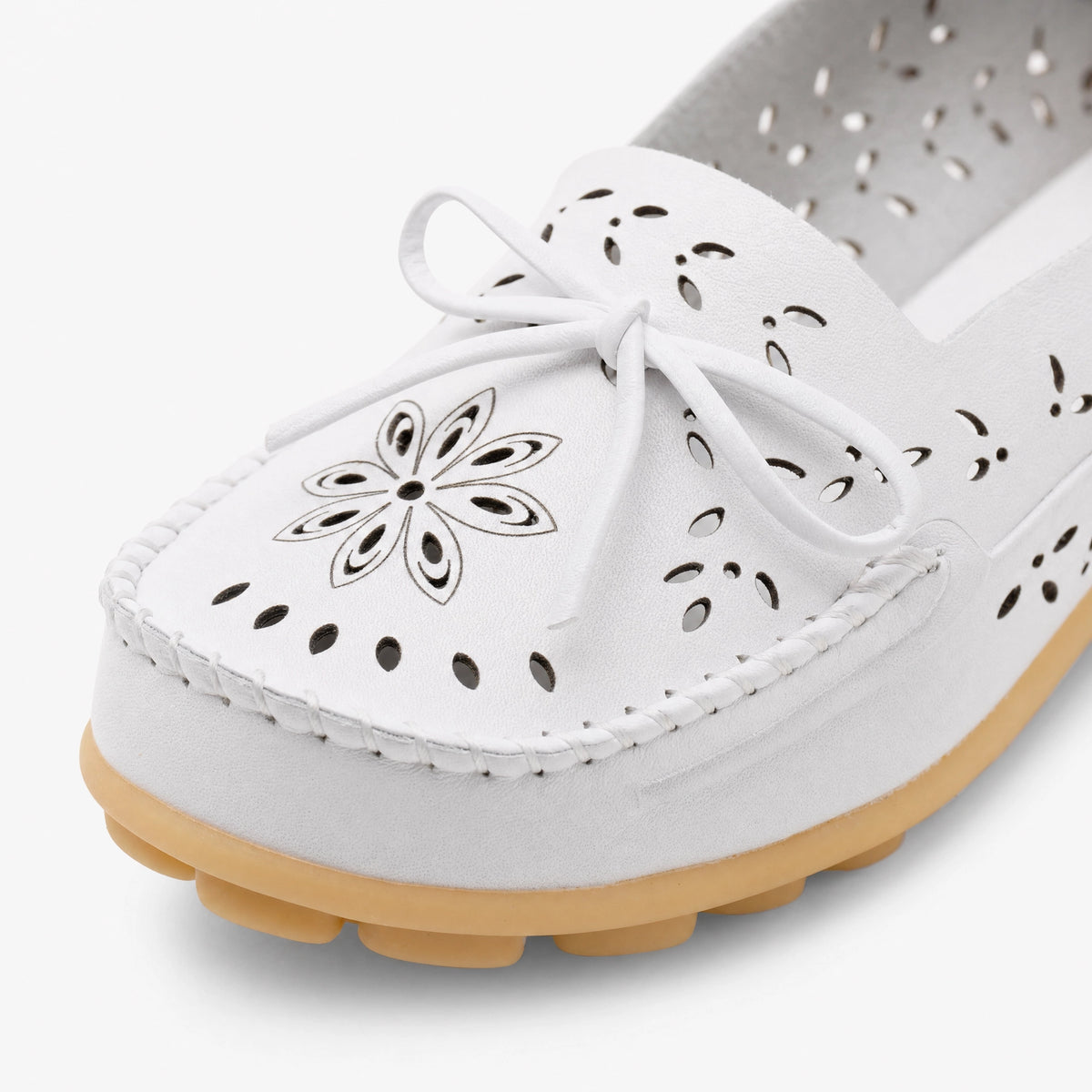 White Perforated Floral Loafers
