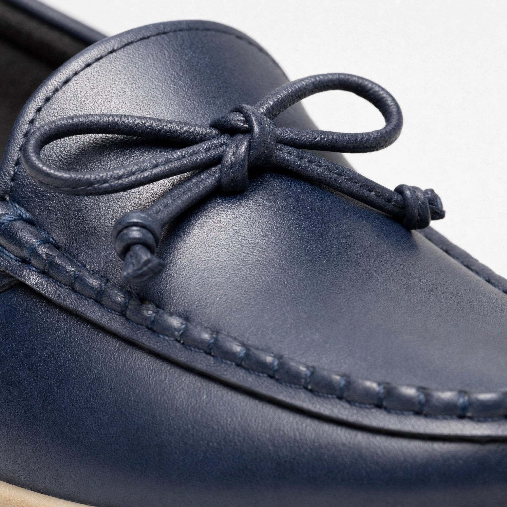 Navy Leather Bow Chunky Loafers