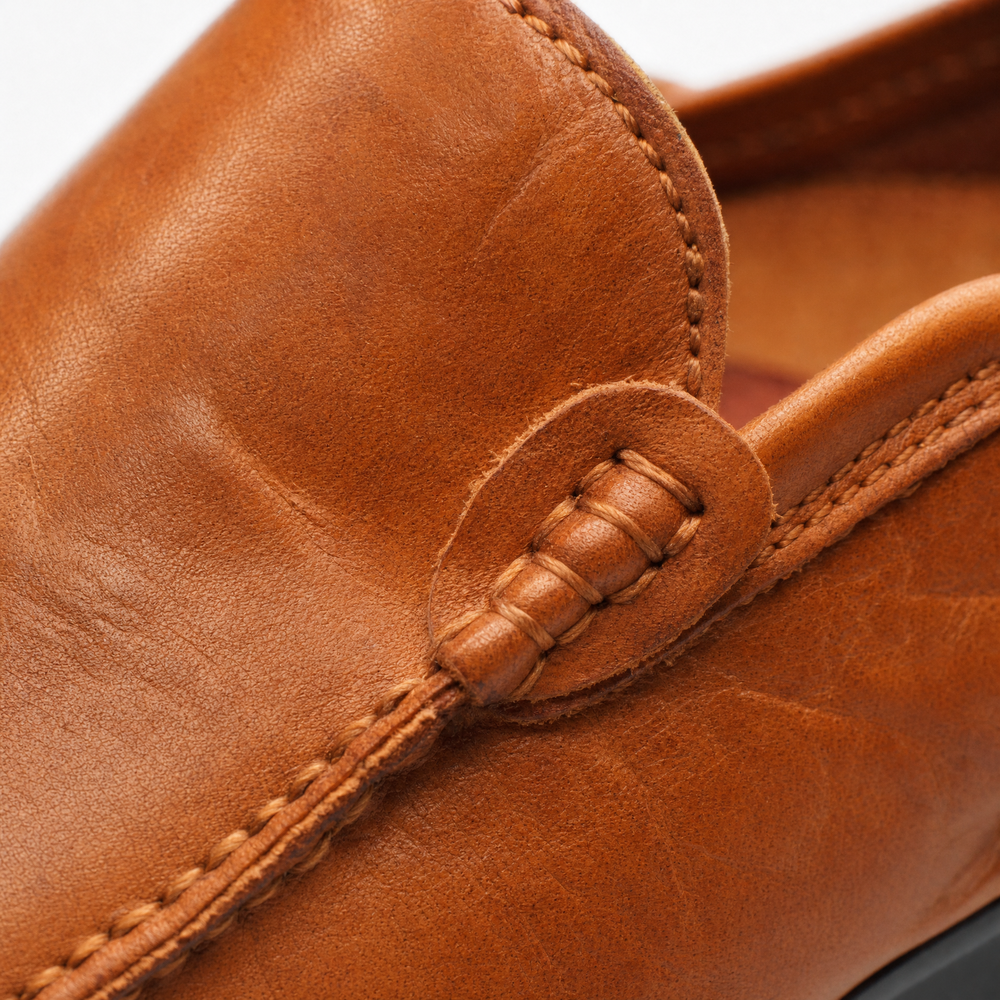 Camel Leather Stitched Loafers
