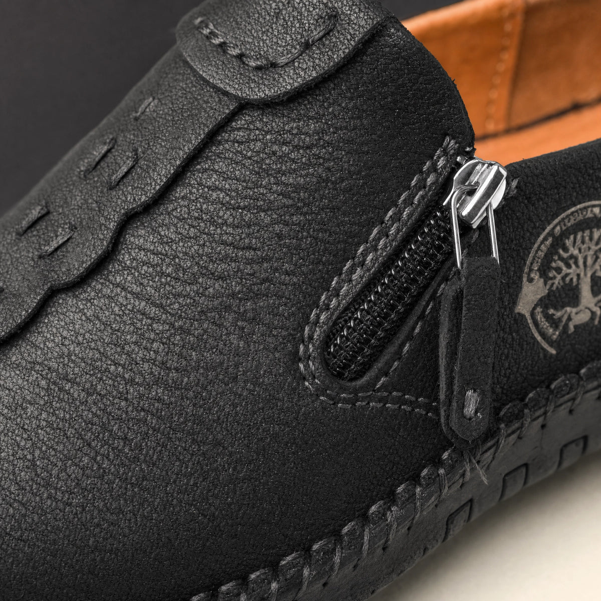 Black Leather Zip Loafers