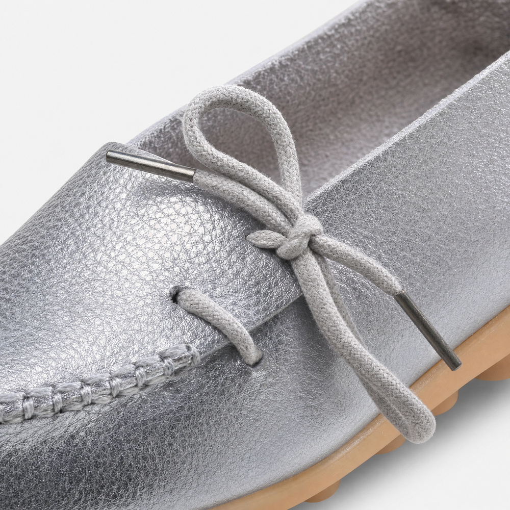 Silver Leather Driving Loafers