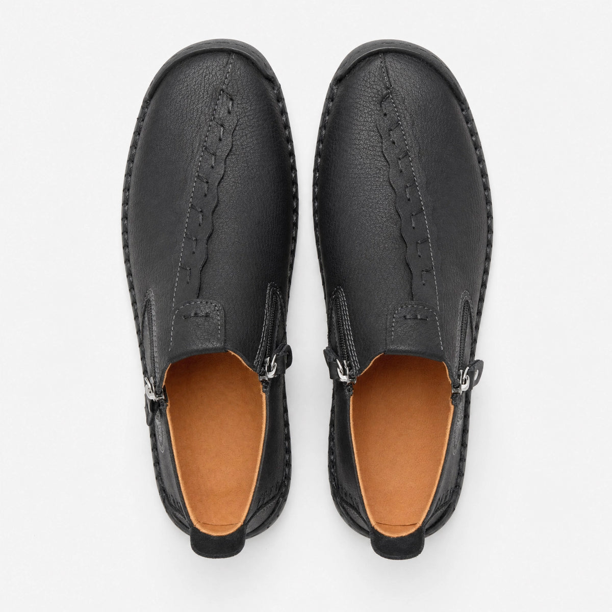 Black Leather Zip Loafers