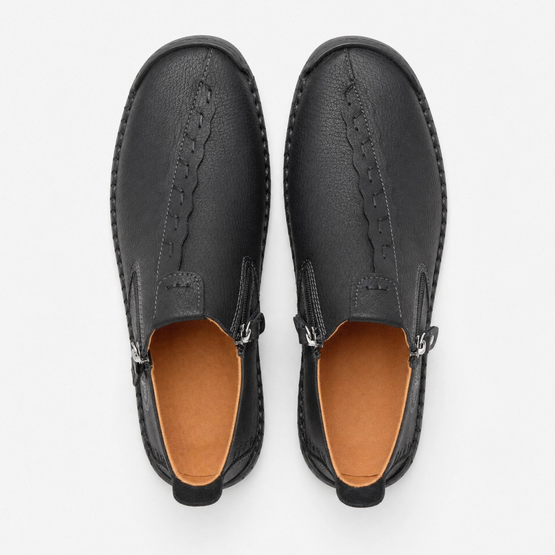 Black Leather Zip Loafers