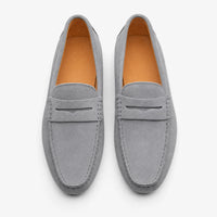 Grey Suede Studded Driving Loafers