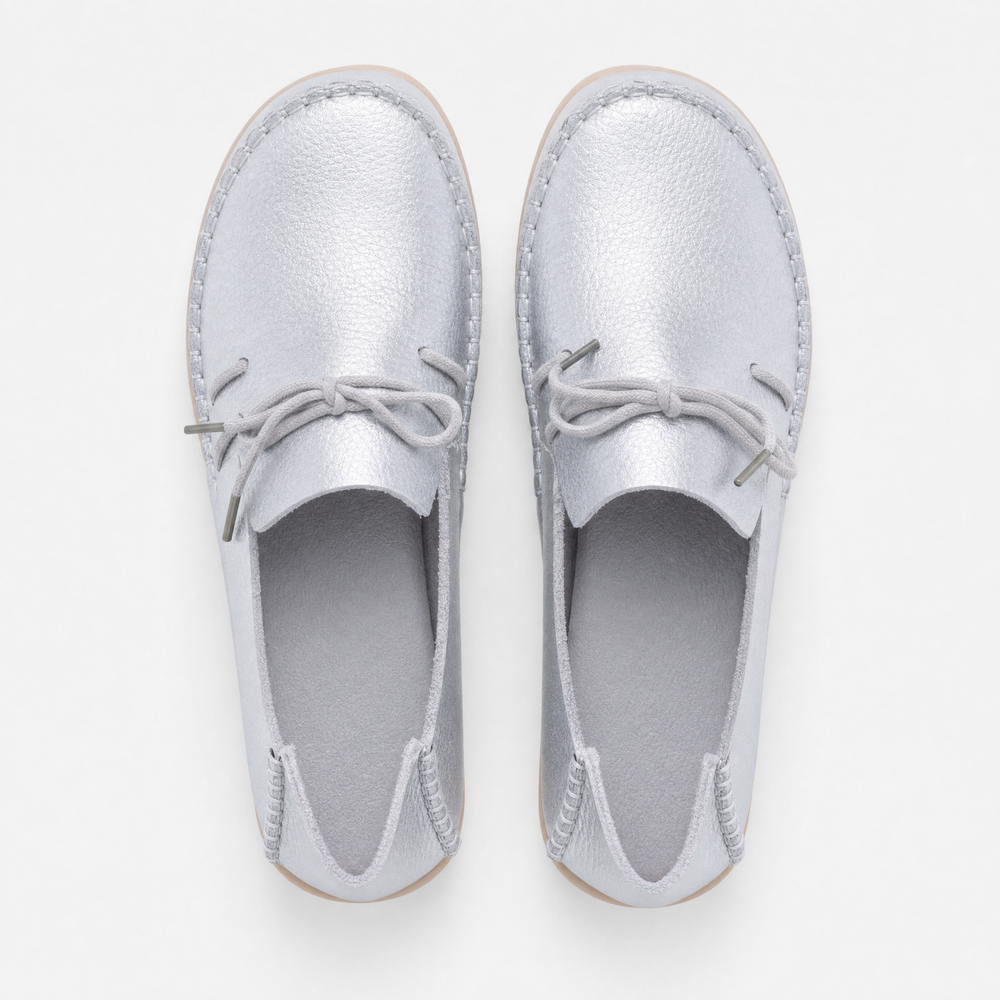 Silver Leather Driving Loafers