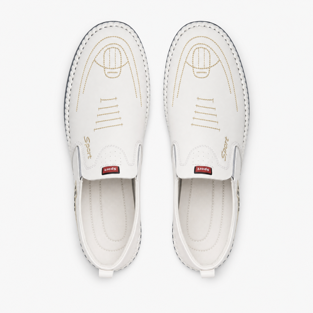 White Leather Grey Sole Loafers