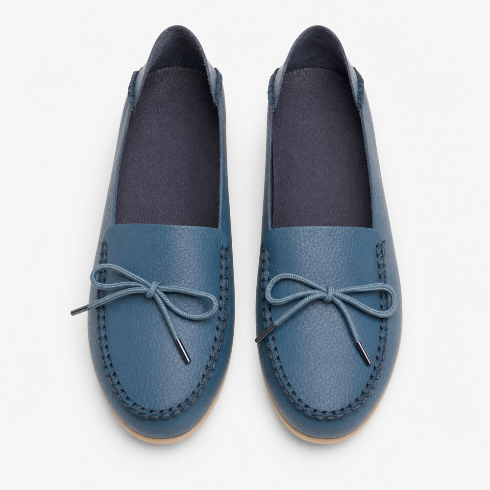 Blue Leather Boat Lace Loafers