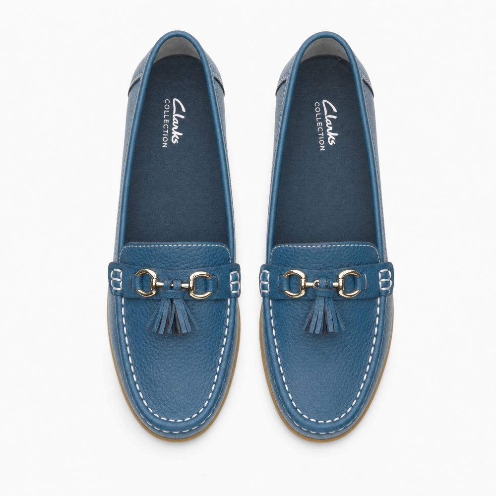 Blue Tassel Buckle Wedge Loafers