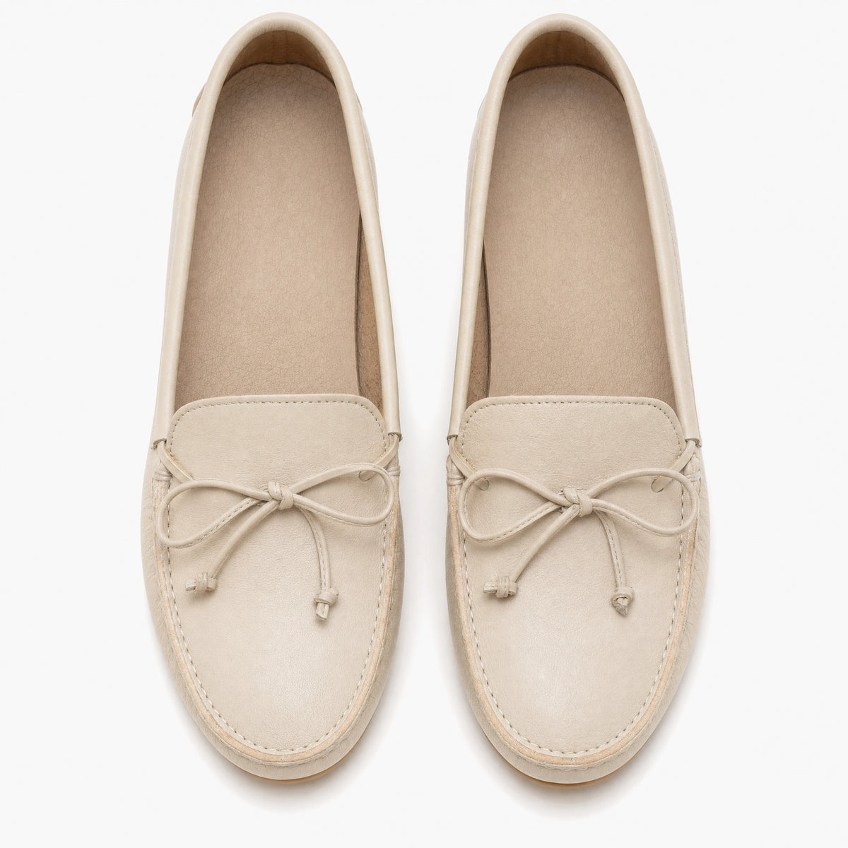 Beige Textured Studded Loafers