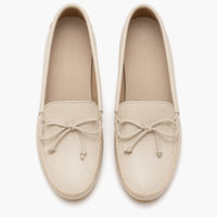 Beige Textured Studded Loafers