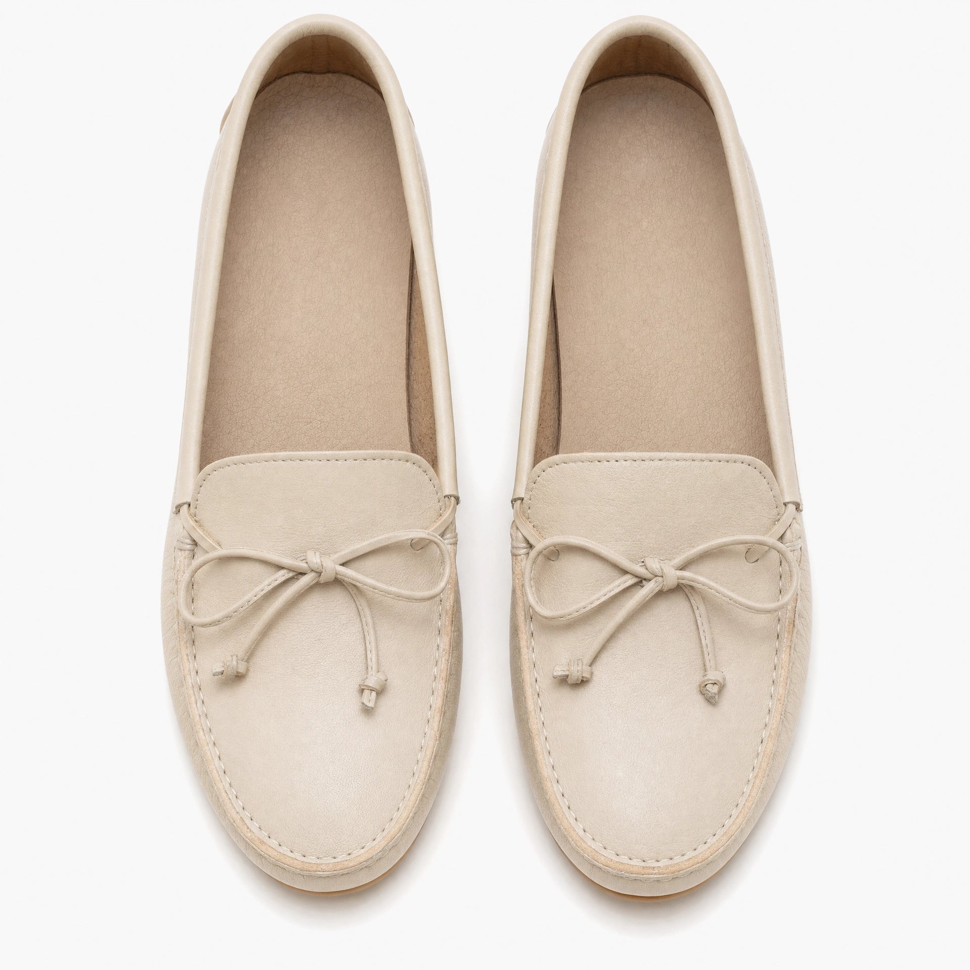 Beige Textured Studded Loafers