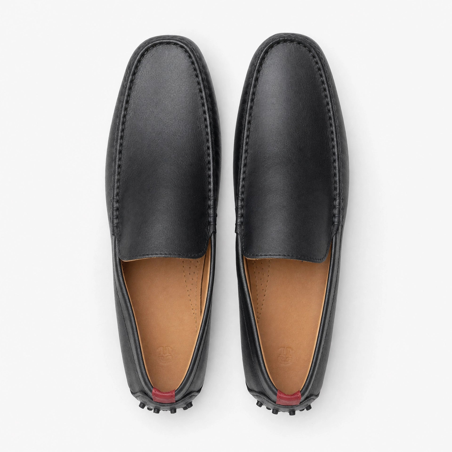 Black Leather Lug Sole Loafers