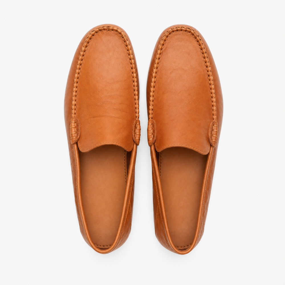 Camel Leather Stitched Loafers