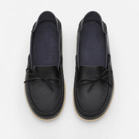 Black Leather Studded Sole Loafers