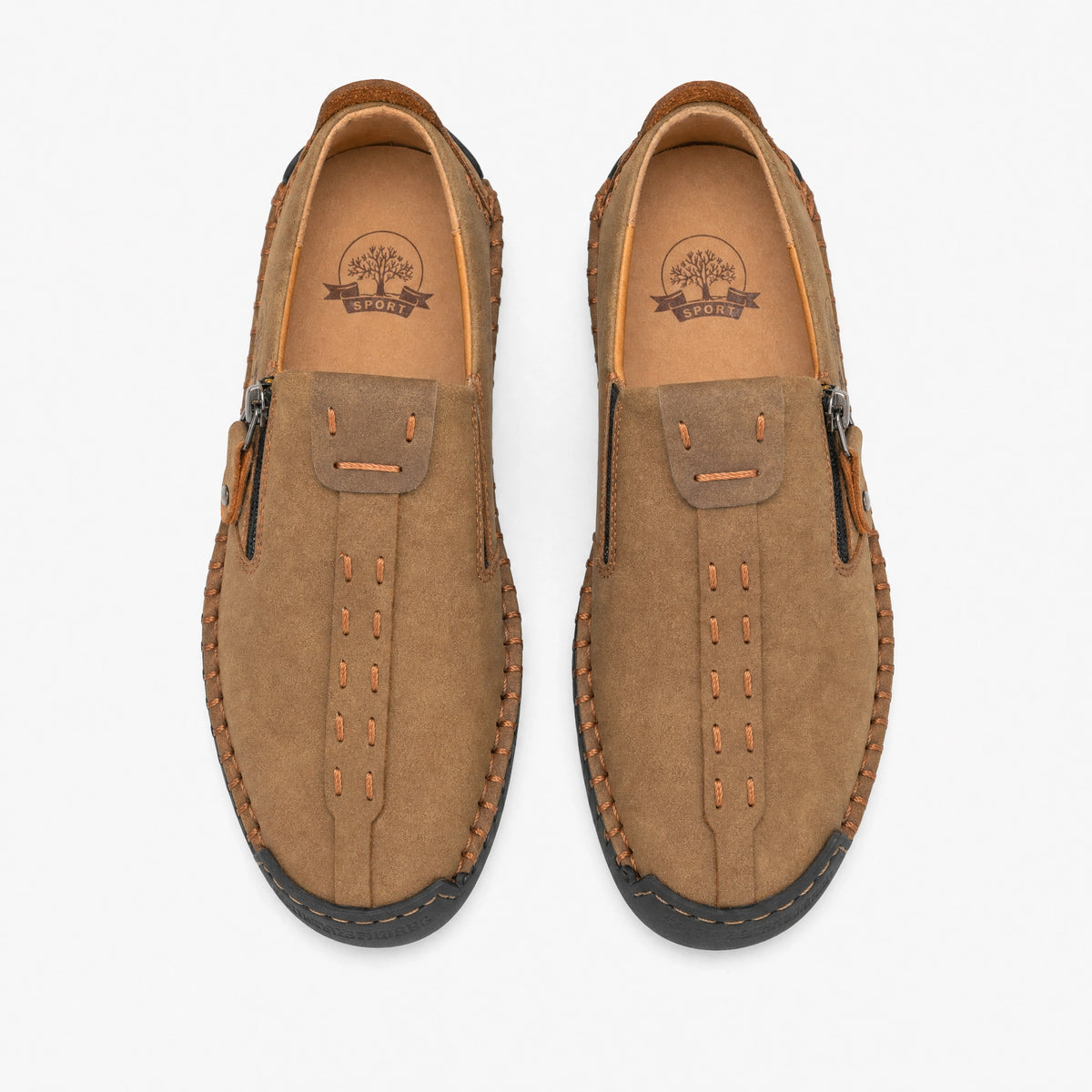 Brown Leather Side Zip Loafers