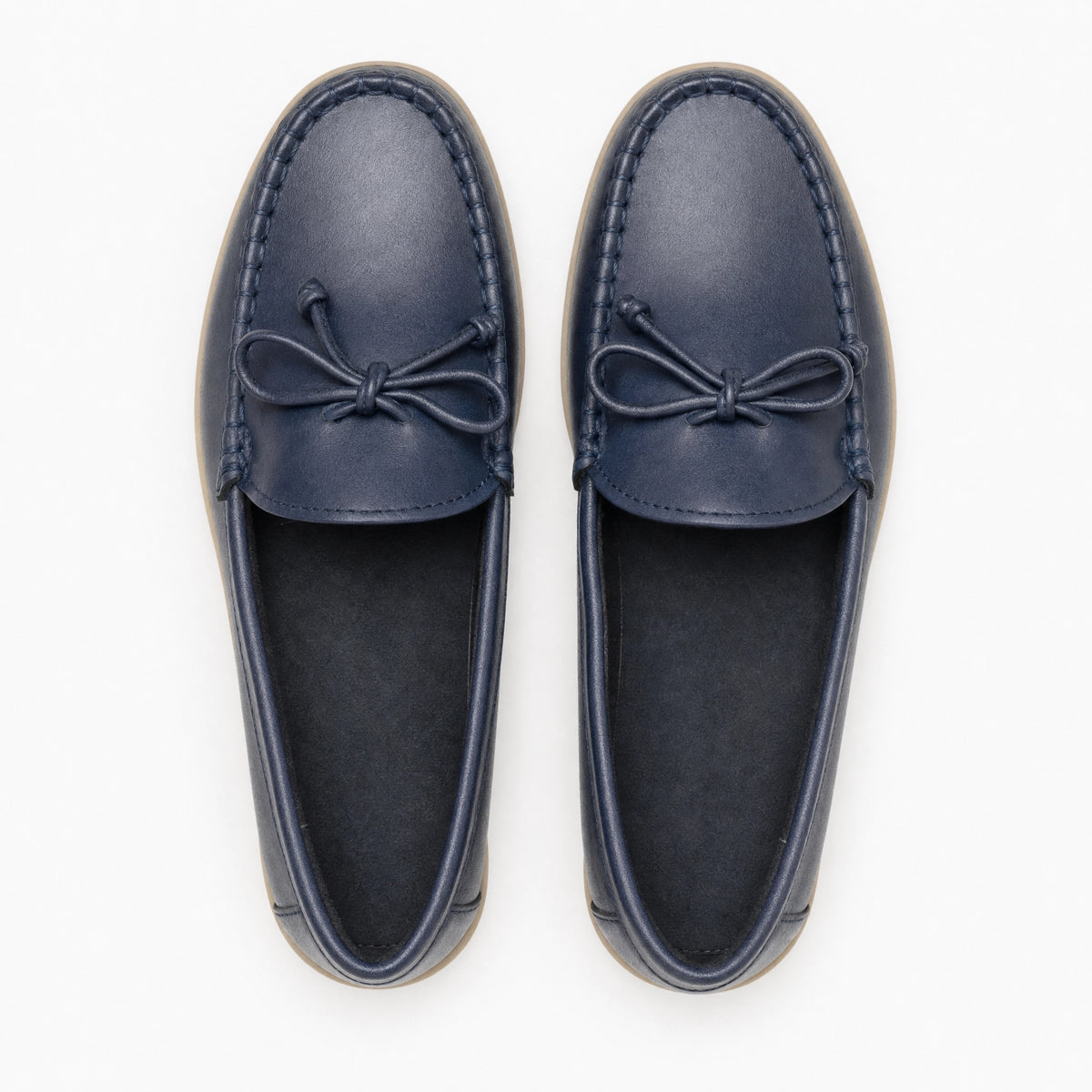 Navy Leather Bow Chunky Loafers