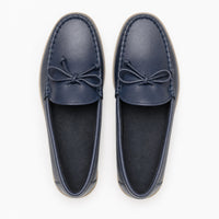 Navy Leather Bow Chunky Loafers