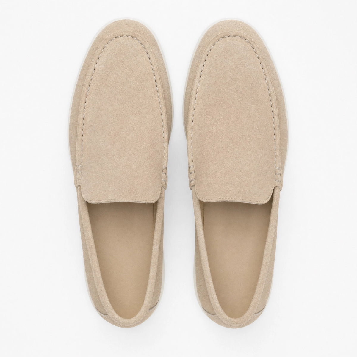 Beige Suede Braided Trim Loafers