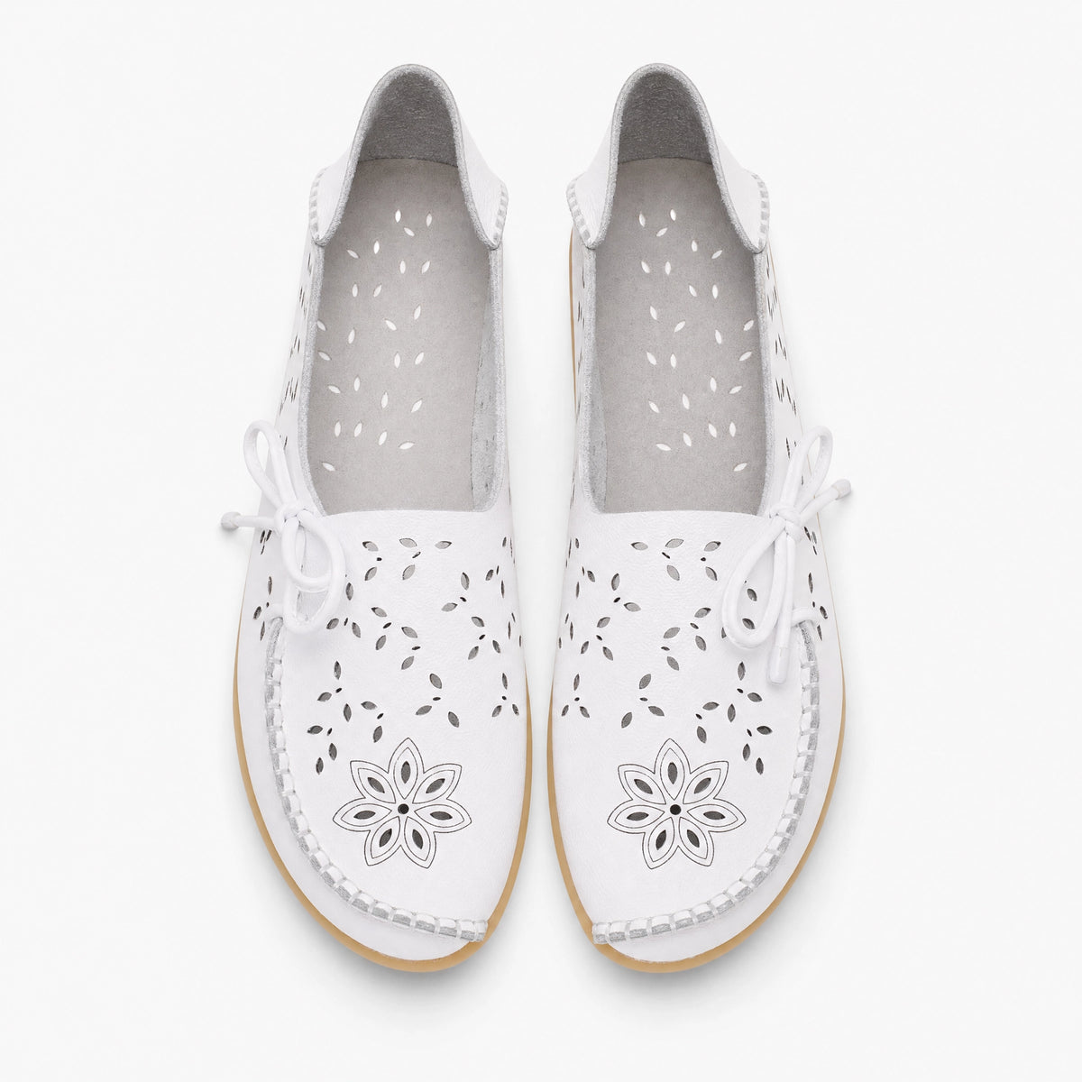 White Perforated Floral Loafers