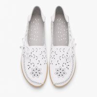 White Perforated Floral Loafers