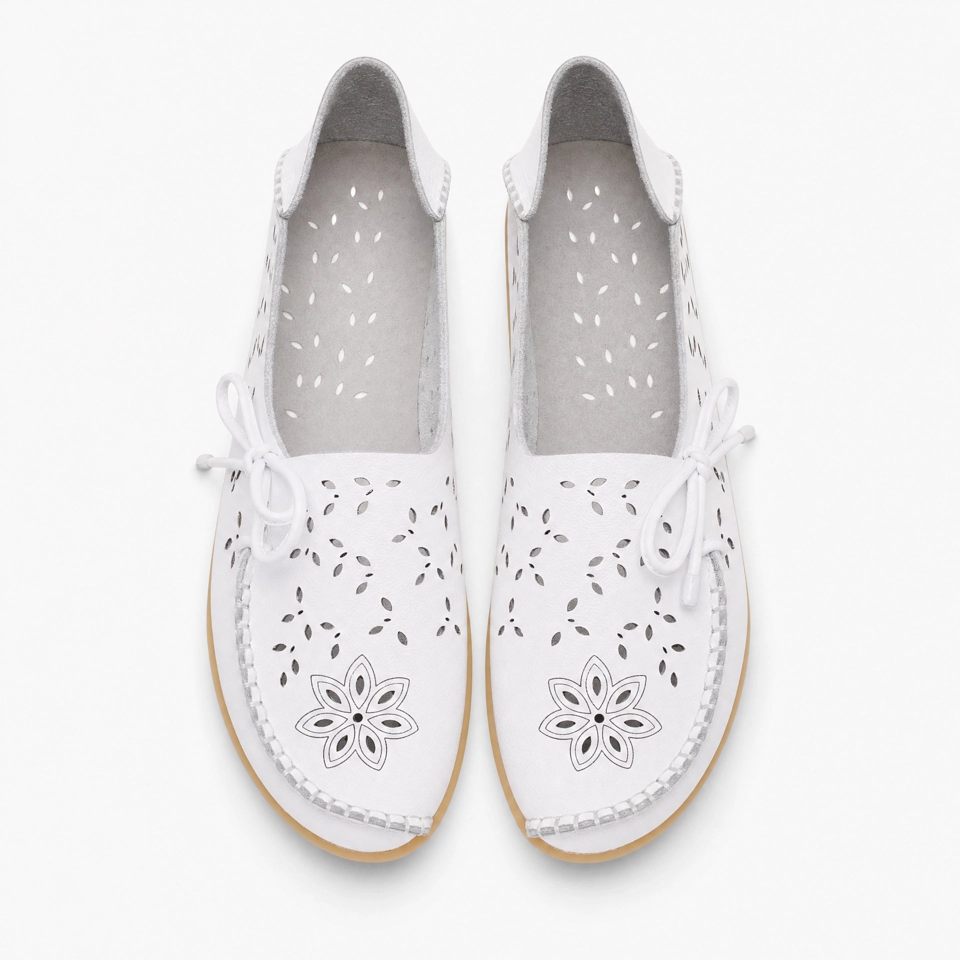 White Perforated Floral Loafers