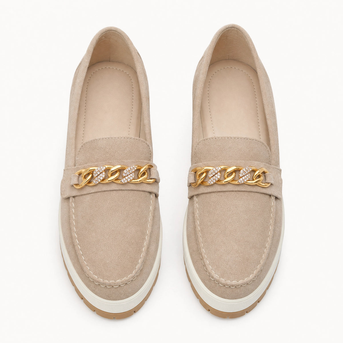 Suede Platform Loafers Chain Detail