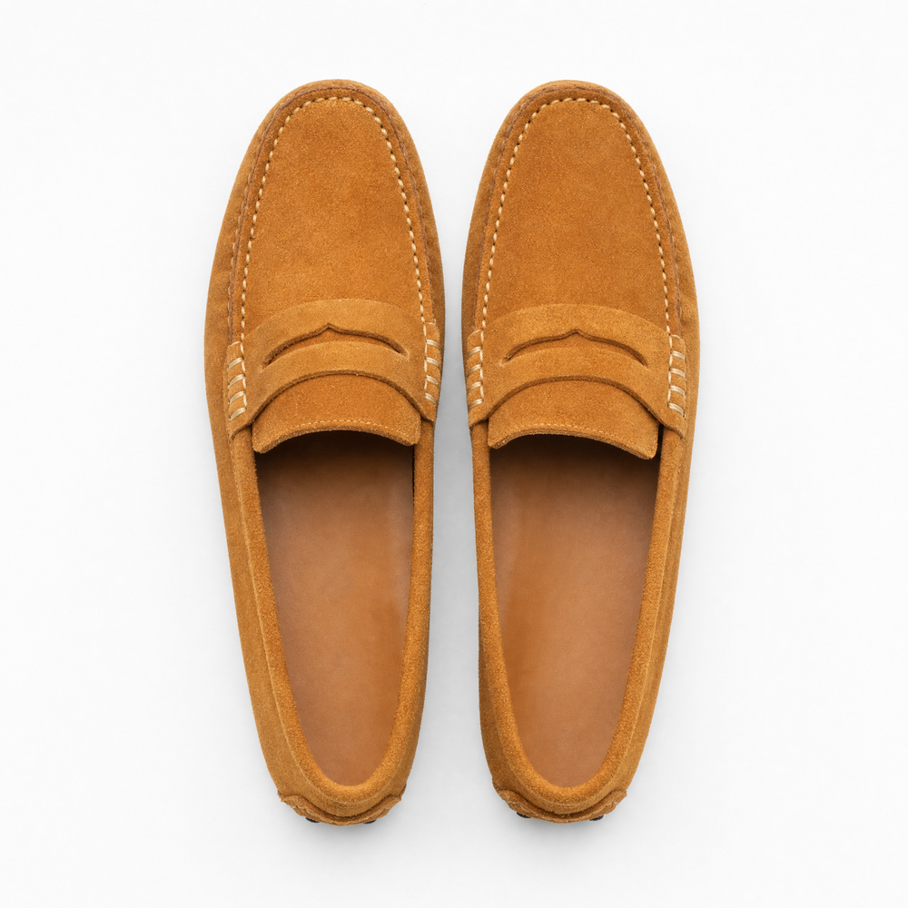Camel Suede Penny Pebbled Loafers
