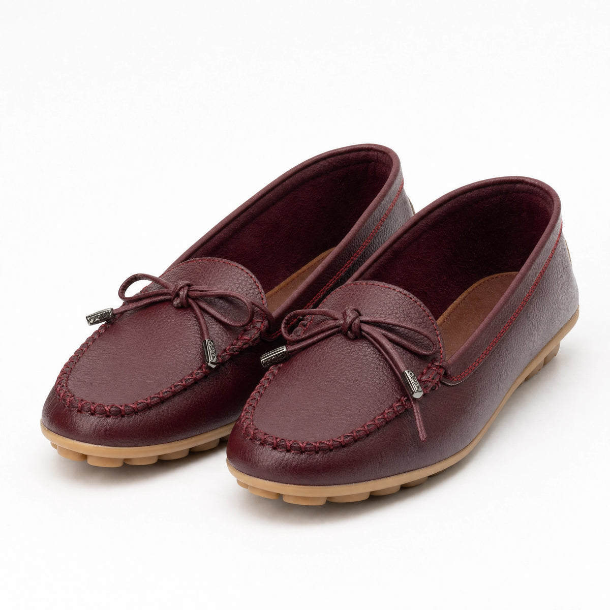 Burgundy Leather Bow Driving Loafers