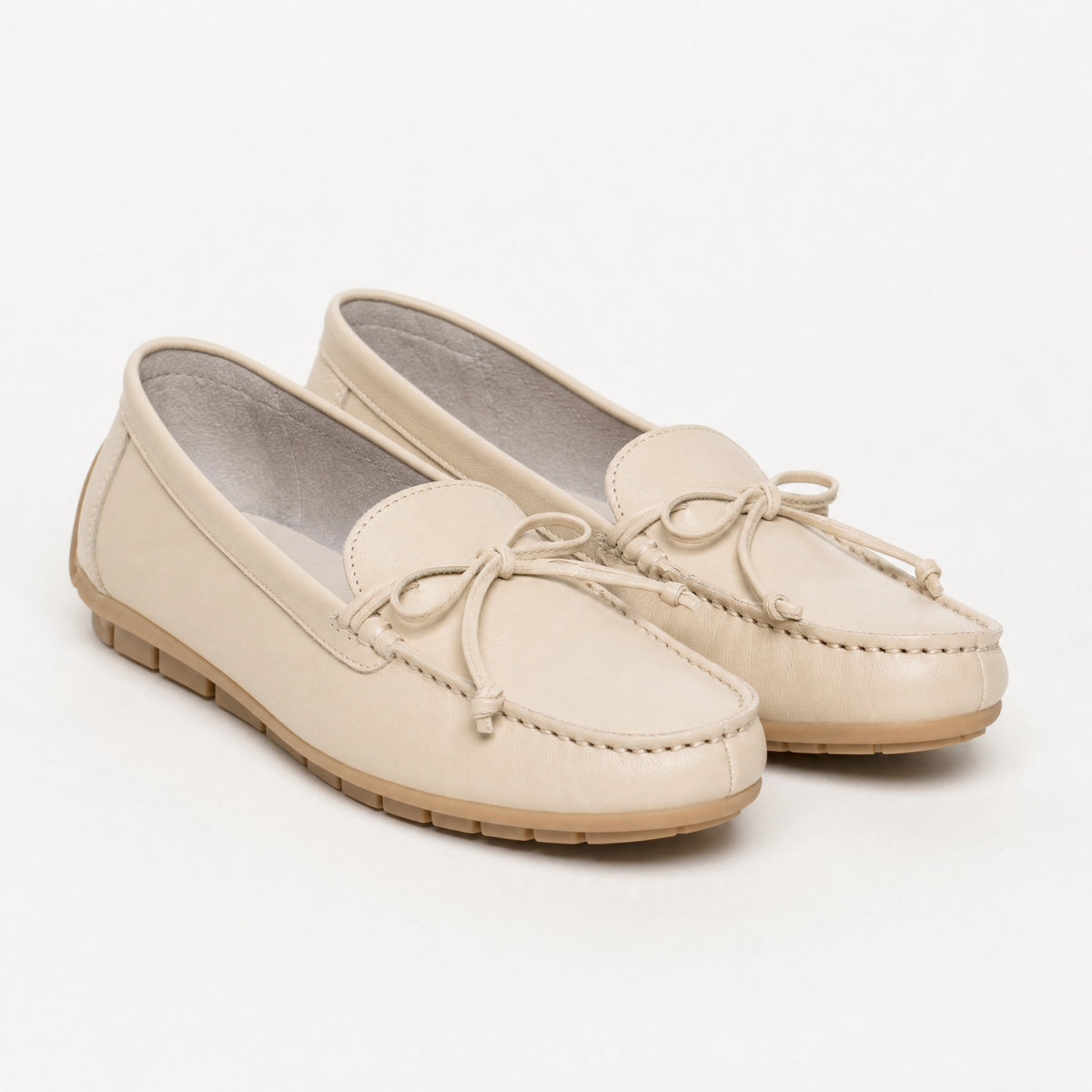 Beige Textured Studded Loafers