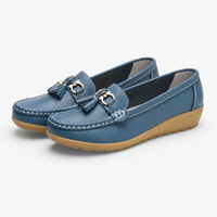 Blue Tassel Buckle Wedge Loafers