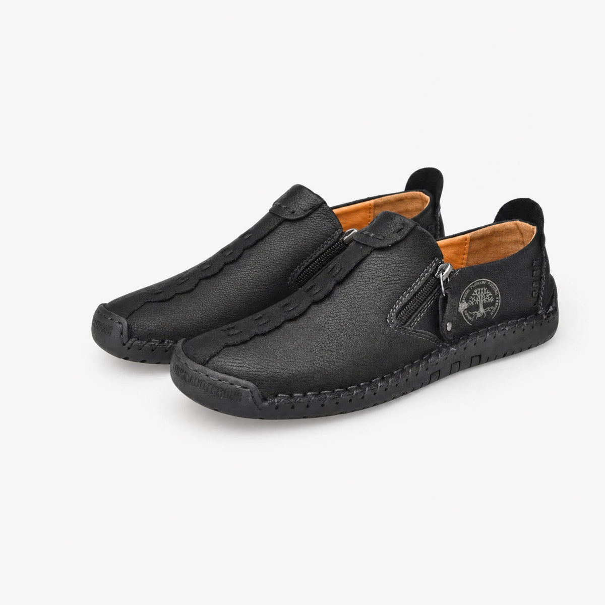 Black Leather Zip Loafers