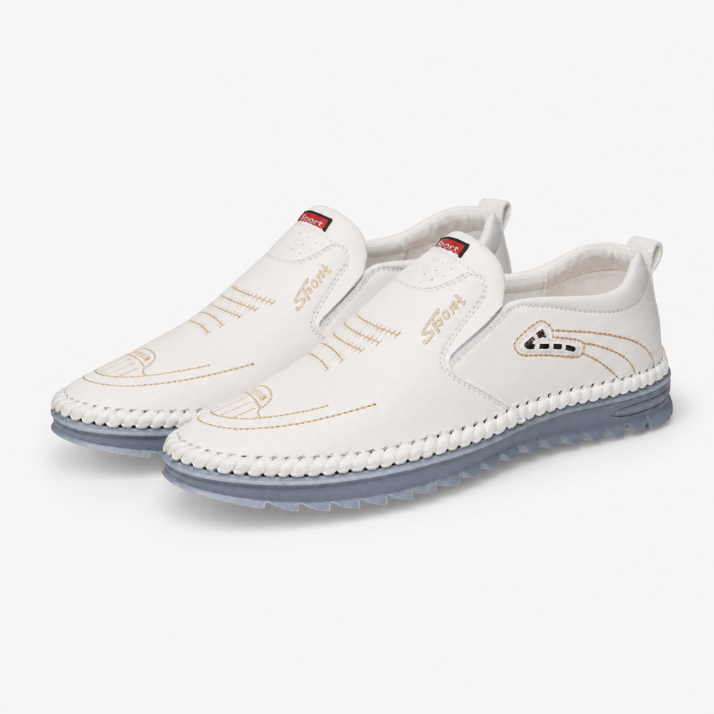 White Leather Grey Sole Loafers