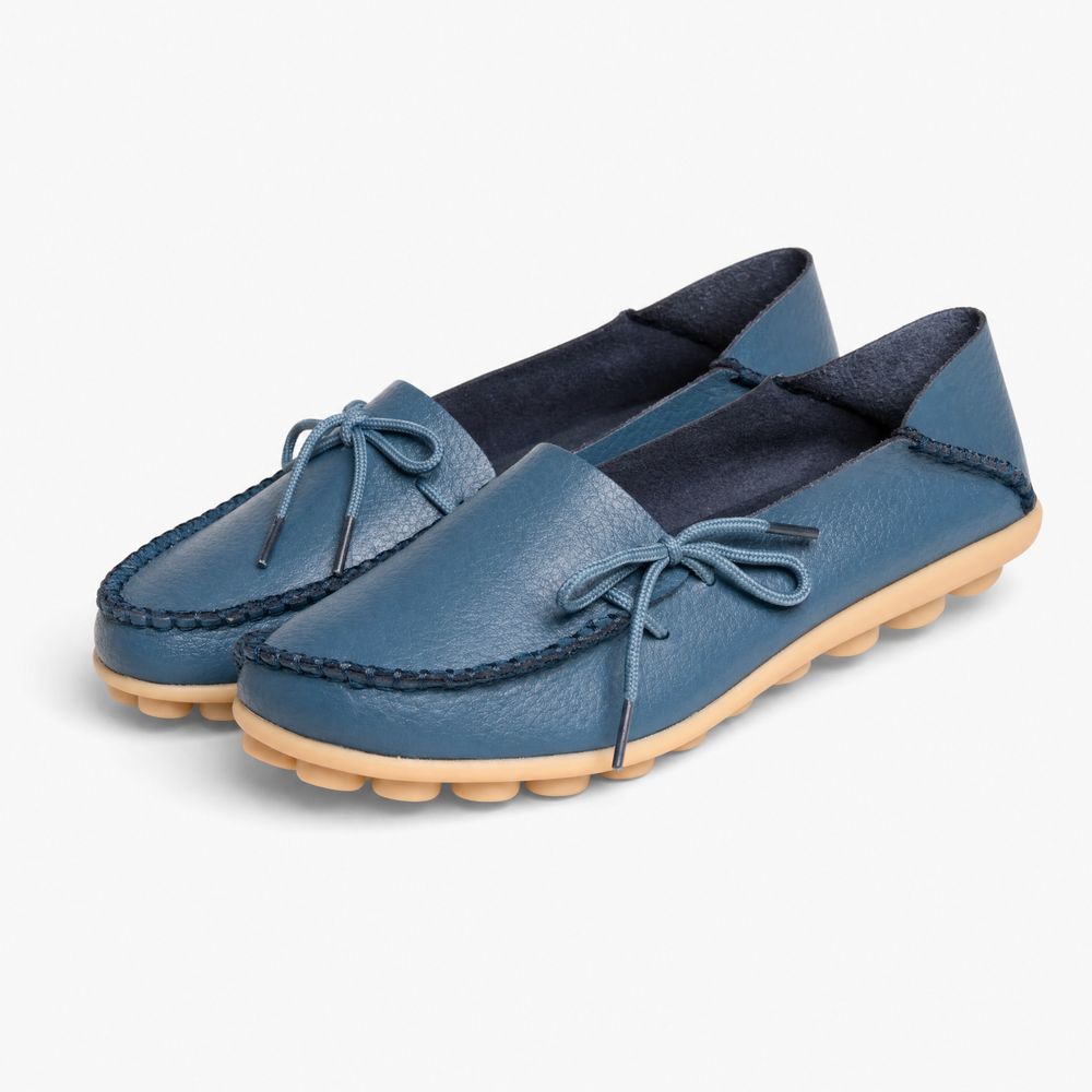 Blue Leather Boat Lace Loafers