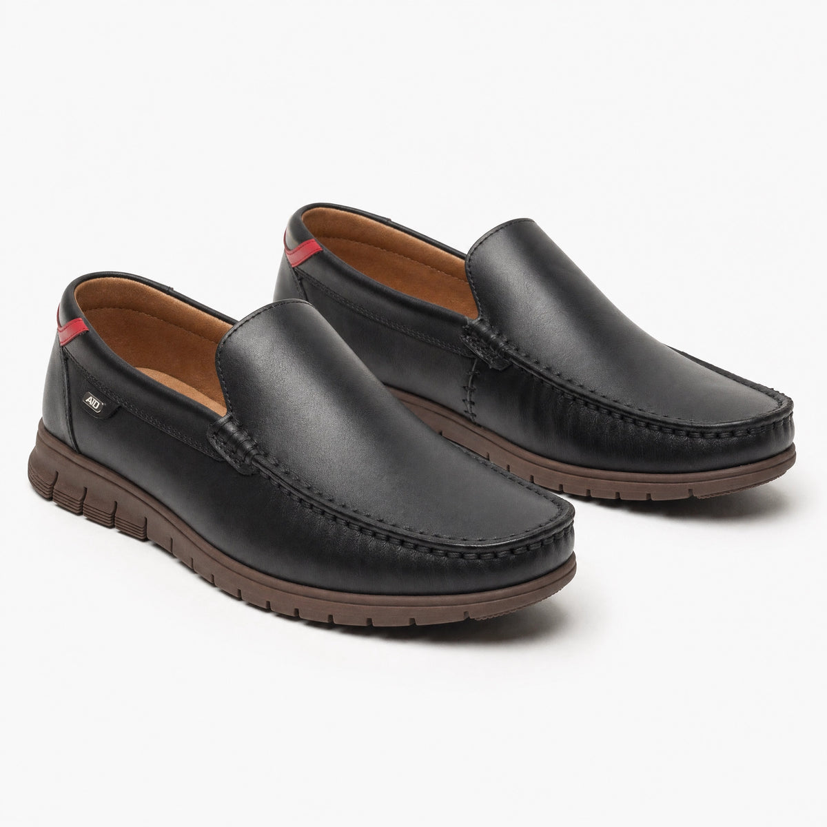 Black Leather Lug Sole Loafers