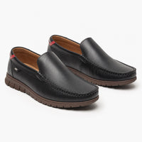 Black Leather Lug Sole Loafers