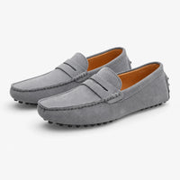 Grey Suede Studded Driving Loafers