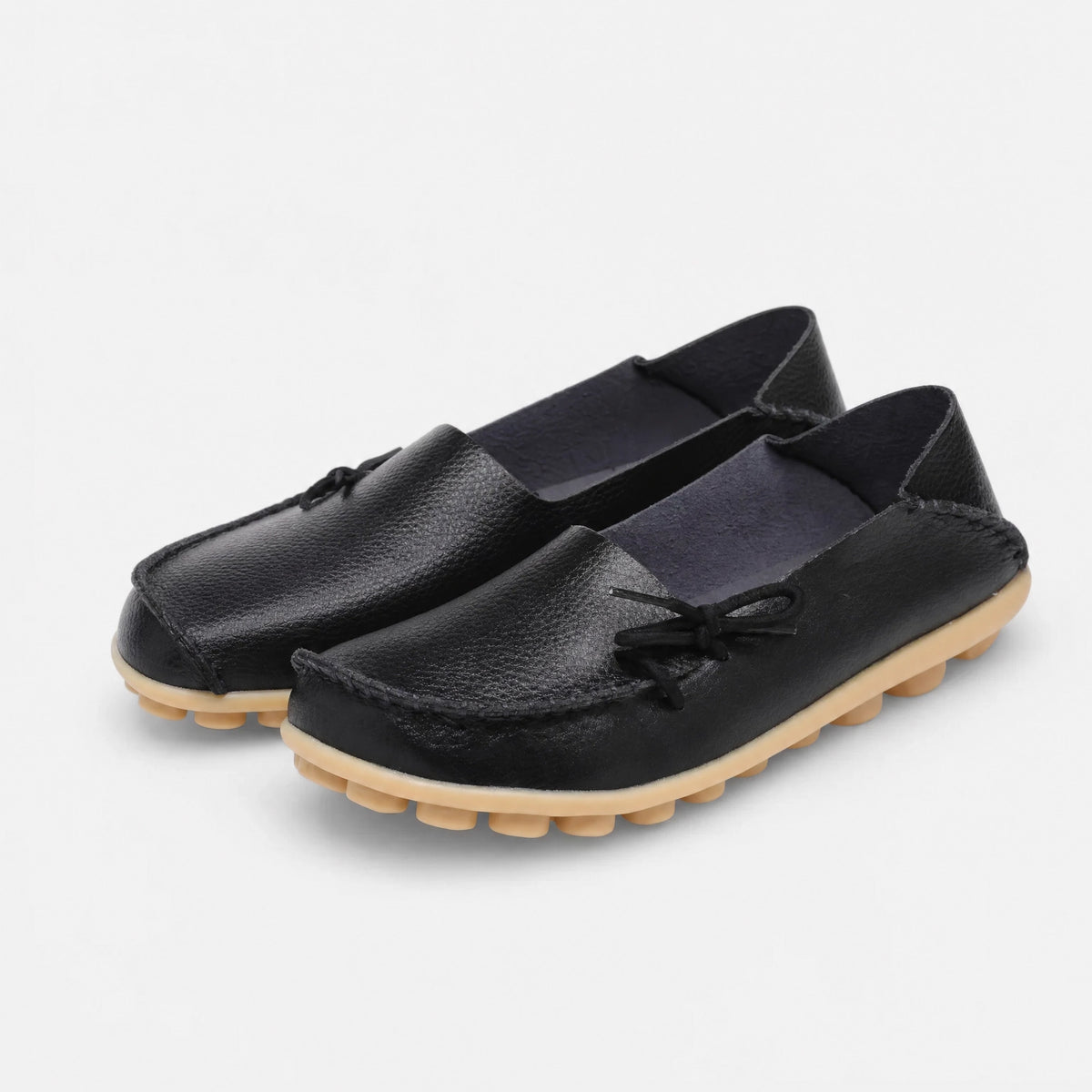 Black Leather Studded Sole Loafers