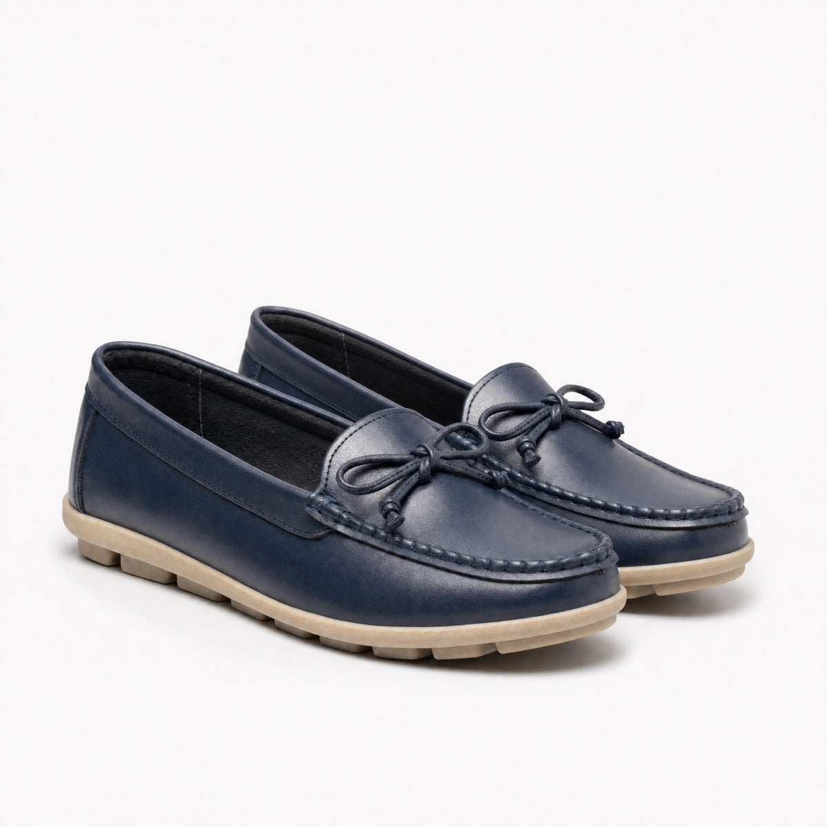 Navy Leather Bow Chunky Loafers